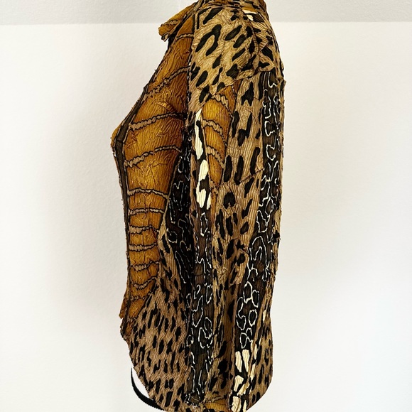 Alberto Makali Small Crepe Animal Print Sequins Blouse - Picture 2 of 4